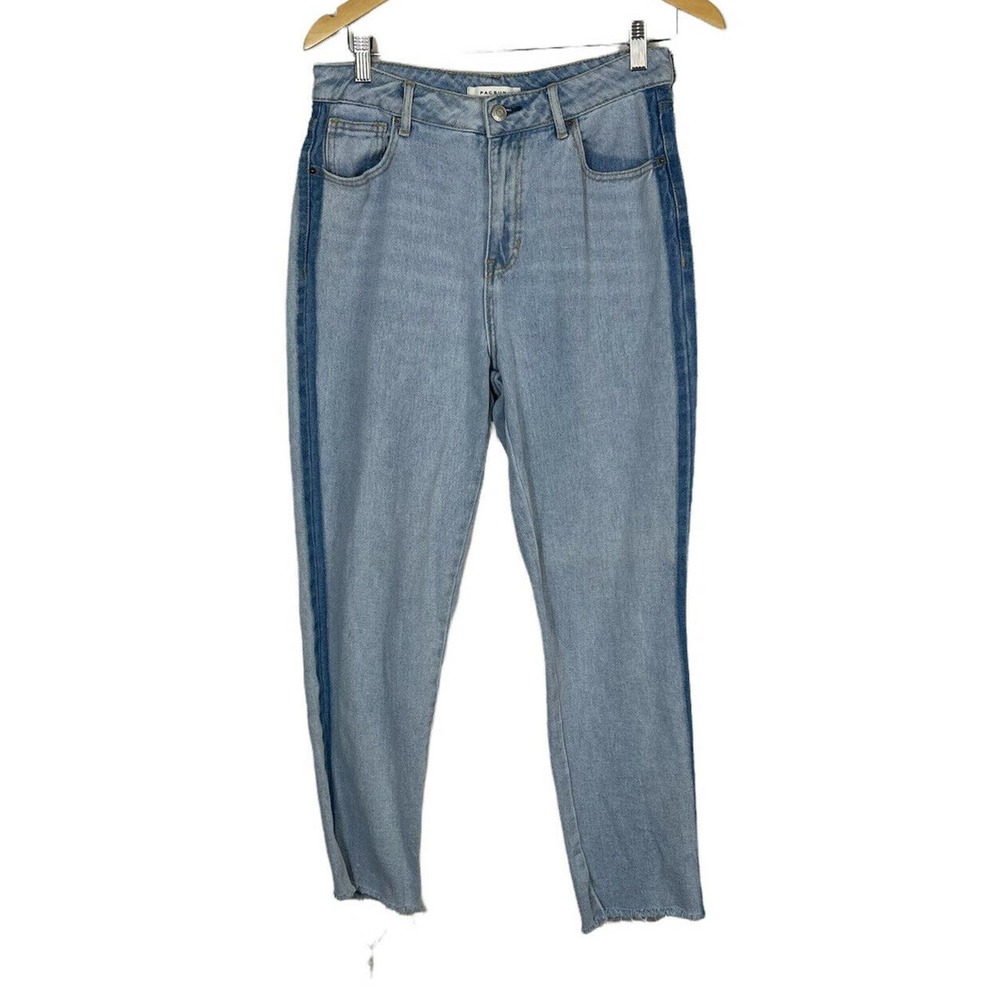 Pacsun Mom Jean Raw Hem Two Tone Denim Light Wash Women's 28 100% Cotton